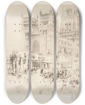 Triptych art skateboard deck of William Walcot Durham Cathedral by William Walcot (1874-1943)