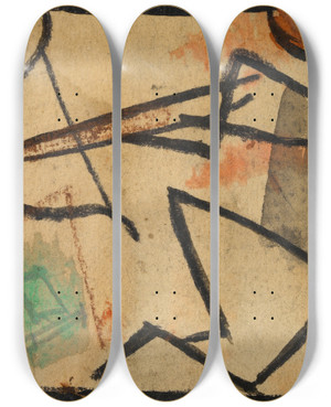 Triptych art skateboard deck of Egon Schiele Strichmnnchen Mit Pfeil Und Bogen by Egon Schiele (1890-1918)