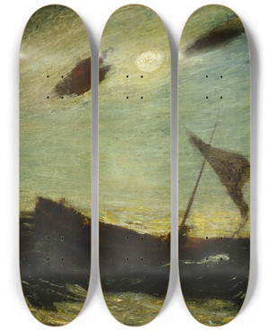 Triptych art skateboard deck of Albert Pinkham Ryder Moonlight by Albert Pinkham Ryder (1847-1917)