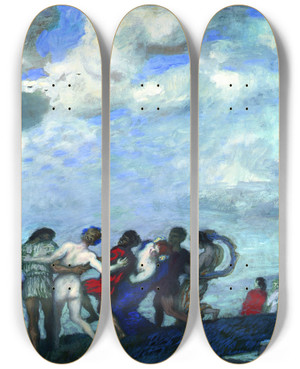 Triptych art skateboard deck of Franz Von Stuck The Dance by Franz Von Stuck (1863-1928)