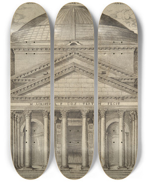 Triptych art skateboard deck of Ambrogio Brambilla Pantheum Romanum Nunc Mariae Cognomento_2 by Ambrogio Brambilla