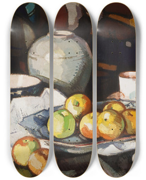 Triptych art skateboard deck of Samuel John Peploe Still Life Apples And Jar by Samuel John Peploe (1871-1935)