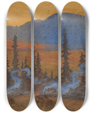 Triptych art skateboard deck of Helmer Osslund Autumn At Indalsliden by Helmer Osslund (1866-1938)