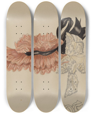 Triptych art skateboard deck of American 20Th Century Childs Bonnet by American 20Th Century