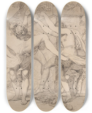 Triptych art skateboard deck of John Hamilton Mortimer Bacchanal by John Hamilton Mortimer (1740-1779)