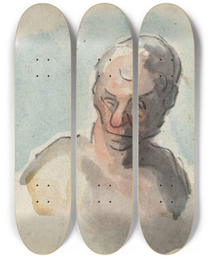 Triptych art skateboard deck of Honor Daumier Head Of A Man by Honore Daumier (1808-1879)