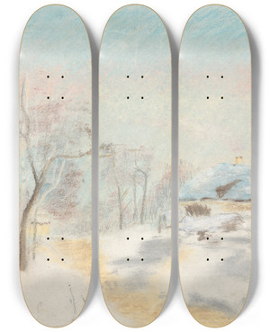 Triptych art skateboard deck of Ladislav Mednynszky Winter Landscape_3 by Ladislav Mednyanszky (1852-1919)