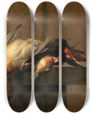 Triptych art skateboard deck of Jan Vonck Game On A Stone Table by Jan Vonck (1631-1664)