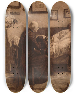 Triptych art skateboard deck of Charles Bernier The Visit To The Sick Person by Charles Bernier