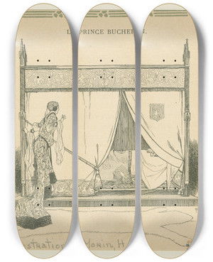 Triptych art skateboard deck of Henry Morin Le Prince Bucheron by Henry Morin (1873-1961)