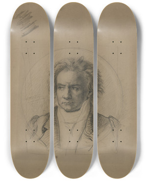 Triptych art skateboard deck of Louis Eysen Bildnis Ludwig Van Beethoven by Louis Eysen (1843-1899)