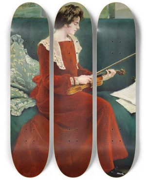 Triptych art skateboard deck of Paul Fischer Kunstnerinden Gerda Holm by Paul Fischer (1860-1934)