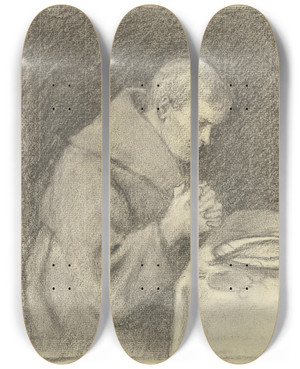 Triptych art skateboard deck of Otto Scholderer Monk During Grace by Otto Scholderer (1834-1902)