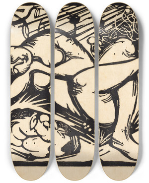 Triptych art skateboard deck of Franz Marc Sleeping Shepherdess Schlafende Hirtin by Franz Marc (1880-1916)