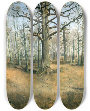 Triptych art skateboard deck of Ferdinand Von Rayski Wermsdorf Forest by Ferdinand Von Rayski (1806-1890)