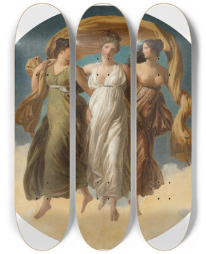 Triptych art skateboard deck of Alexandre Evariste Fragonard The Three Graces by Alexandre Evariste Fragonard (1780-1850)