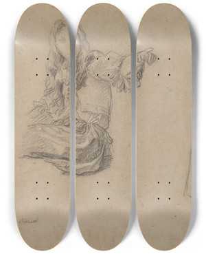 Triptych art skateboard deck of Carlo Maratti Two Men In Elaborate Costumes by Carlo Maratti (1625-1713)