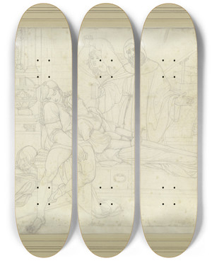 Triptych art skateboard deck of Peter Von Cornelius Romeo And Juliet by Peter Von Cornelius (1784-1867)
