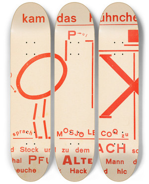 Triptych art skateboard deck of Kurt Schwitters Die Scheuche by Kurt Schwitters (1887-1948)