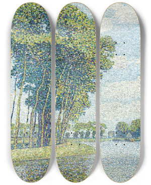 Triptych art skateboard deck of Paul Baum Bume Am Kanal Trees By A Canal by Paul Baum (1859-1932)