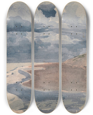 Triptych art skateboard deck of William Collins Landscape With Man On Beach by William Collins (1788-1847)