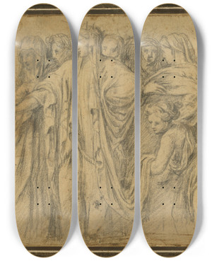 Triptych art skateboard deck of Cesare Da Sesto Royalretinue by Cesare da Sesto (1477-1523)