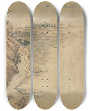 Triptych art skateboard deck of Song Xu Xintang Immortals Peak by Song Xu (1525-1606)