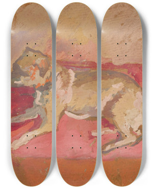 Triptych art skateboard deck of Zygmunt Waliszewski Lying Dog_1 by Zygmunt Waliszewski (1897-1936)