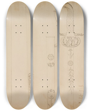 Triptych art skateboard deck of Thomas Fletcher Design For An Officers Sword by Thomas Fletcher (1787-1866)