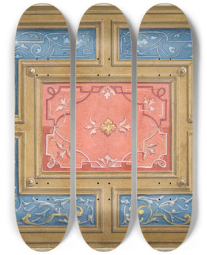 Triptych art skateboard deck of Julesedmondcharles Lachaise Design For A Coffered Ceiling With Painted Panels by Jules-Edmond-Charles Lachaise (1897)