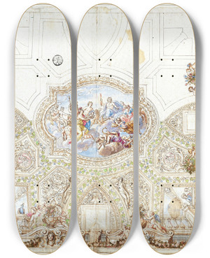 Triptych art skateboard deck of Giacinto Calandrucci Composition Study For A Ceiling Decoration by Giacinto Calandrucci (1646-1707)