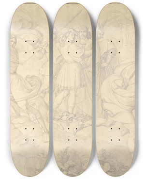 Triptych art skateboard deck of Peter Von Cornelius Sigfrids Death by Peter Von Cornelius (1784-1867)