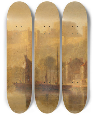 Triptych art skateboard deck of William Daniell Windsor Castle From The Thames by William Daniell (1769-1837)