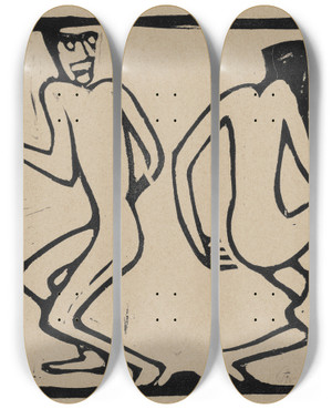 Triptych art skateboard deck of Christian Rohlfs Zwei Tanzende_2 by Christian Rohlfs (1849-1938)