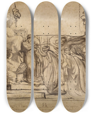 Triptych art skateboard deck of Albert Besnard Composition Allgorique Exposition Universelle De 1900 by Albert Besnard (1849-1934)