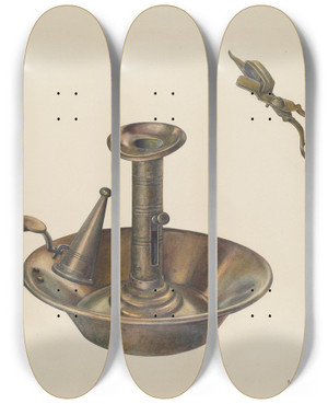 Triptych art skateboard deck of Milton Bevier Candlestick by Milton Bevier