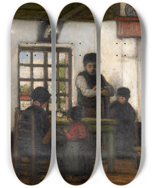 Triptych art skateboard deck of Jakob Smits Interior In The Kempen_2 by Jakob Smits (1855-1928)