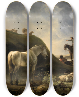 Triptych art skateboard deck of Aelbert Cuyp Dnenlandschaft Mit Grauschimmel by Aelbert Cuyp (1620-1691)