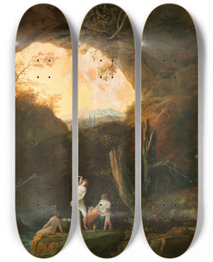 Triptych art skateboard deck of Jules Csar Denis Van Loo Figures Bathing In A Landscape by Jules Csar Denis van Loo