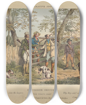 Triptych art skateboard deck of Henry Thomas Alken Partridge Shooters_2 by Henry Thomas Alken (1785-1851)