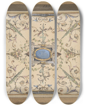 Triptych art skateboard deck of Julesedmondcharles Lachaise Design For Ceiling Chteau De Cang_2 by Jules-Edmond-Charles Lachaise (1897)