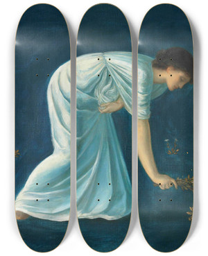 Triptych art skateboard deck of Sir Edward Coley Burnejones Hero by Sir Edward Coley Burne-Jones (1833-1898)