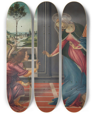 Triptych art skateboard deck of Sandro Botticelli Annunciation by Sandro Botticelli (1444-1510)