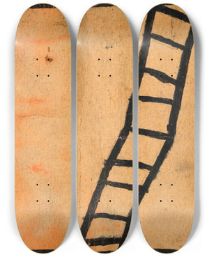 Triptych art skateboard deck of Egon Schiele Geknickte Leiter by Egon Schiele (1890-1918)