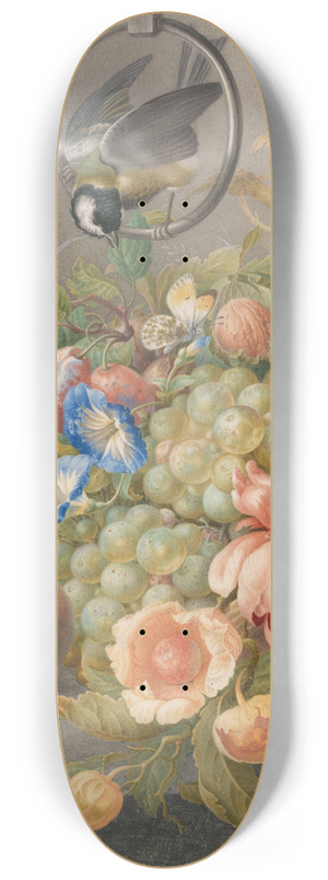 Herman Henstenburgh - Stilleven met bloemen, vruchten, een koolmees en een muis 8.25 inch art skate deck