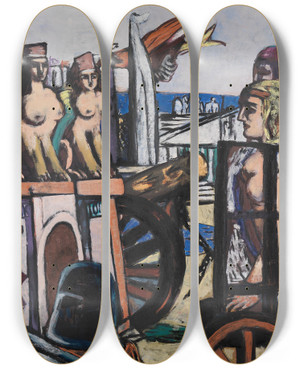 Triptych art skateboard deck of Max Beckmann Der Abtransport Der Sphinxe by Max Beckmann (1884-1950)
