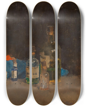 Triptych art skateboard deck of Fritz Rojka Stillleben Mit Tuschschale by Fritz Rojka (1878-1939)