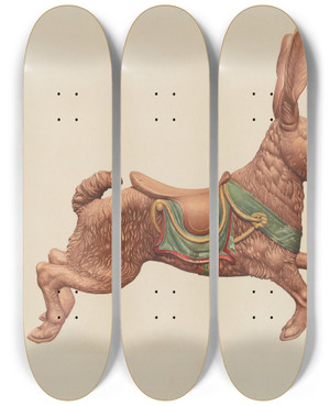 Triptych art skateboard deck of Robert Pohle Carousel Rabbit by Robert Pohle