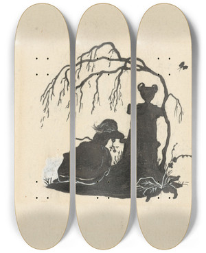 Triptych art skateboard deck of Nelly Bodenheim Silhouet Van Het Achtergebleven Meisje by Nelly Bodenheim (1874-1951)