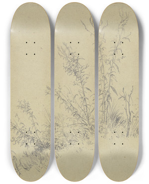 Triptych art skateboard deck of Peter Burnitz Turf by Peter Burnitz (1824-1886)